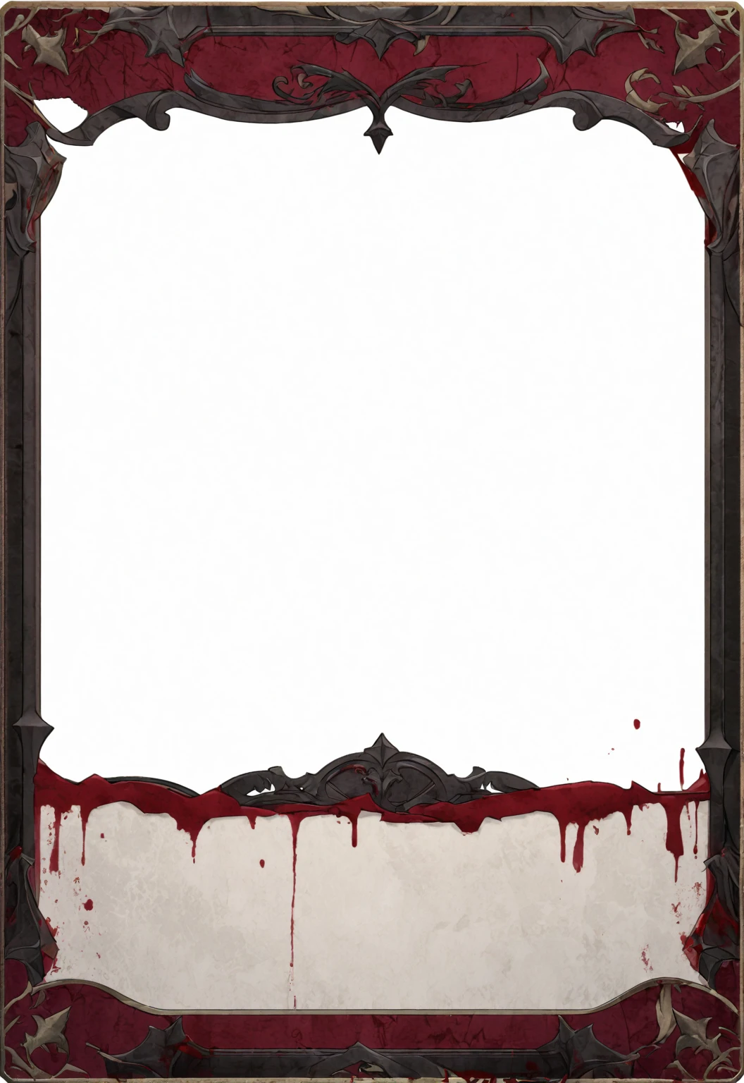 A card border UI,Medieval European aristocracy design,Bloody dark style,There is blood,Stained on the parchment backing。Dark red main color。