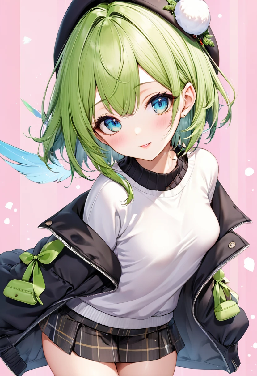 flying debris、highest quality、shape、Very detailed、Finer details、High resolution、8K Dende Wallpaper、完璧なダイナミックな構shape、Beautiful and beautiful eyes、Winter casual wear、Medium Hair、Small breasts、Natural color lip、Bold sexy pose、A shy smile、Harajuku Style、20-year-old girl、Cute type、sexy shot looking at camera、