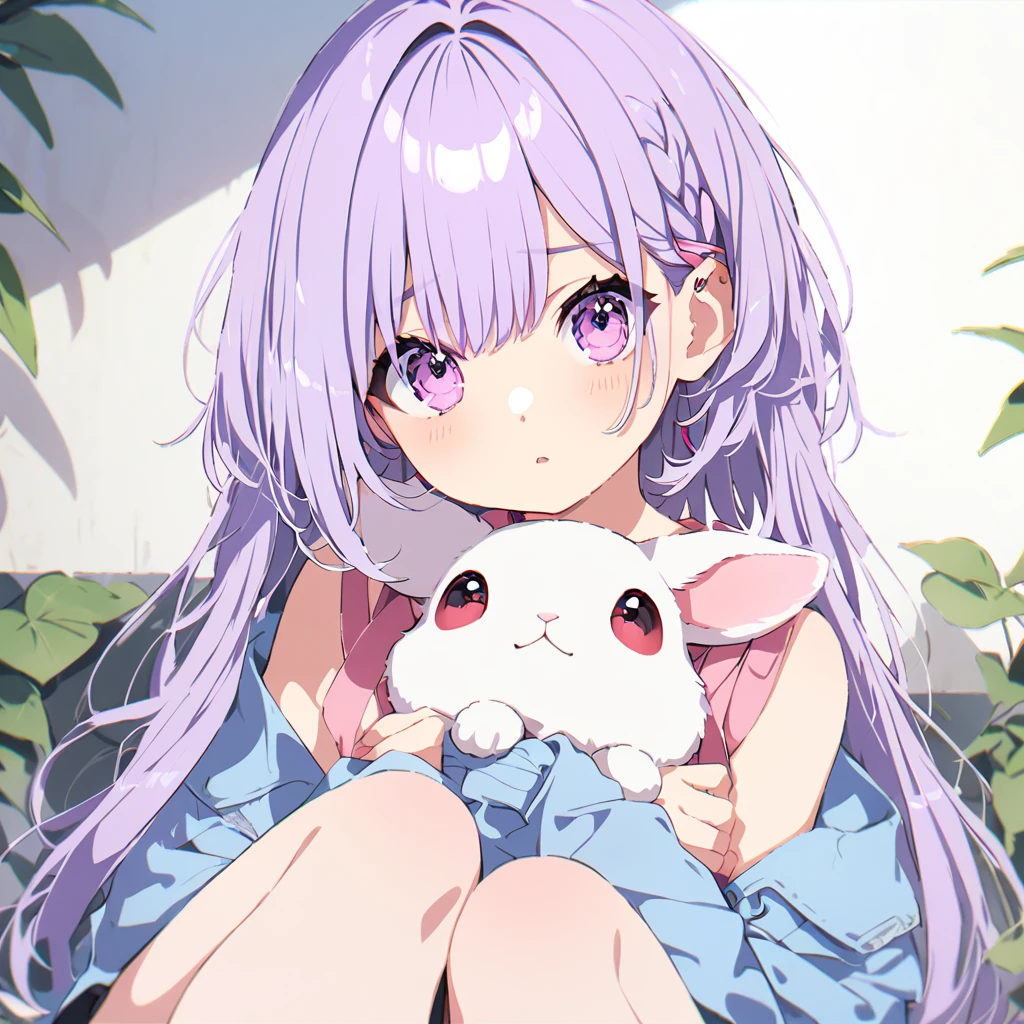 digital art, masterpiece, 最high quality, super detailed, high quality, 4K, cute girl, sit, Rabbit,