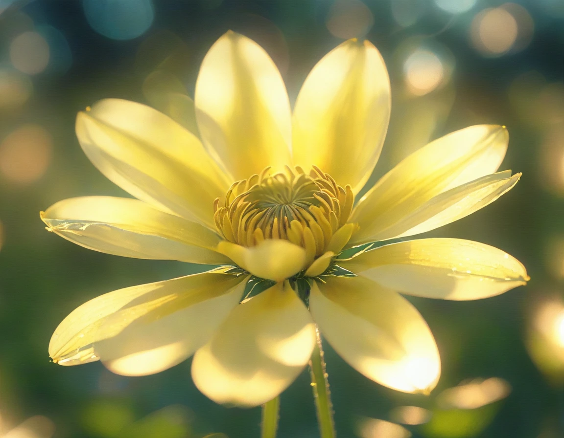 Create a 4K image of a glowing flower with petals emitting a soft, radiant light. The flower is in the center of a field of similar luminous blooms, illuminating the night. Use a close-up shot to focus on the glowing petals. The lighting should highlight the gentle glow, creating a mystical ambiance. Ensure the image is highly detailed, in sharp focus, and of very high quality with no blur