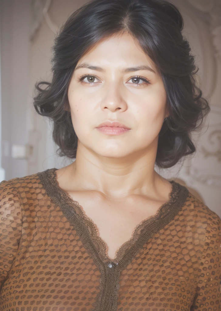 a realistis latina woman face age 35  years wear a blue dress,ultra hd 8k