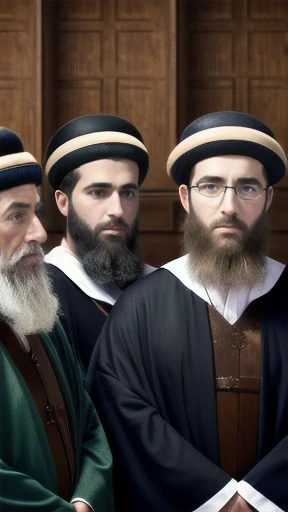 a group of Biblical Haredim man gathered together, focus on the face.
