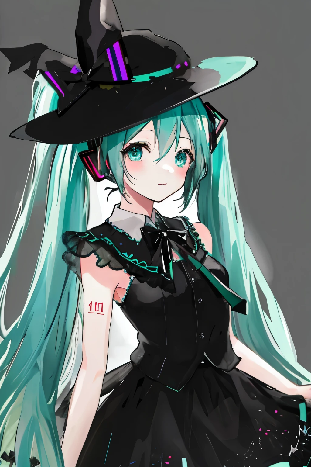 Lively,Hatsune miku with black dress and black ribbon hat,highest quality