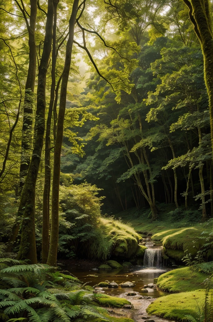 The novel cover features a serene and secluded forest clearing at dawn. Sunlight filters through the canopy of ancient trees, casting a golden glow on the moss-covered ground. Dewdrops sparkle on delicate ferns and wildflowers, adding a touch of magic to the scene. In the quietude of the forest, the title "Chahtein Ishqwalo ki" appears in a graceful and organic font, harmoniously blending into the natural surroundings. This tranquil setting evokes a sense of romance and contemplation, inviting readers into a world of peaceful beauty and love