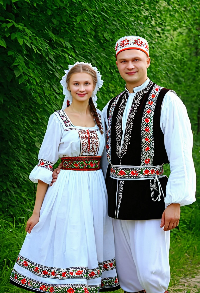 arafed couple in traditional clothing posing for a picture, traditional russia, slavic style, ukrainian national clothes, russian clothes, ukrainian national costume, traditional clothes, ukrainian, russian costume, traditional clothing, slavic!!!, wearing authentic attire, wearing traditional garb, slavic features, slavic, slavic folk fairytale, traditional dress