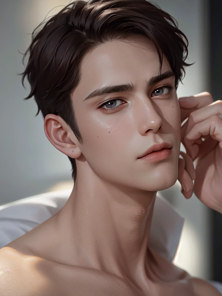 a 35 year old man (red short hair:1.0), grey eyes, moles all over the face, wearing an official uniform, masculinity, teacher, medic, (best quality,4k,8k,highres,masterpiece:1.2),ultra-detailed,(realistic,photorealistic,photo-realistic:1.37),cinematic lighting,highly detailed face and body,sharp focus,vivid colors,anime style