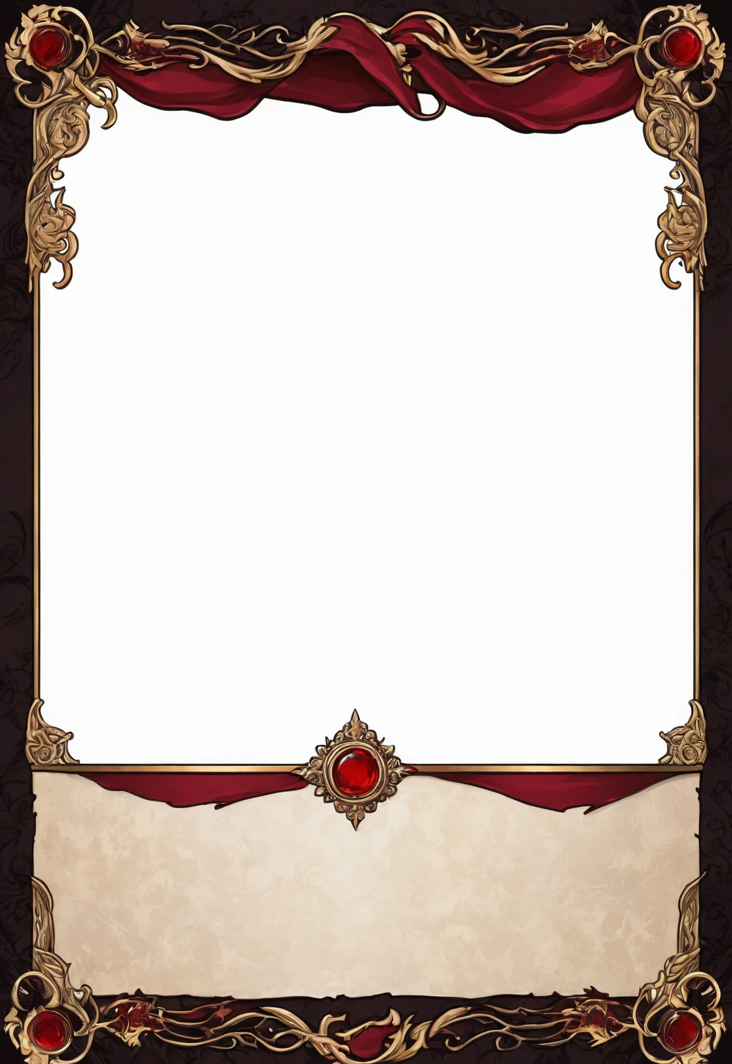 A card border UI,Medieval European aristocracy design,Dark Style,There are blood stains on the parchment backing.。Dark red main color。