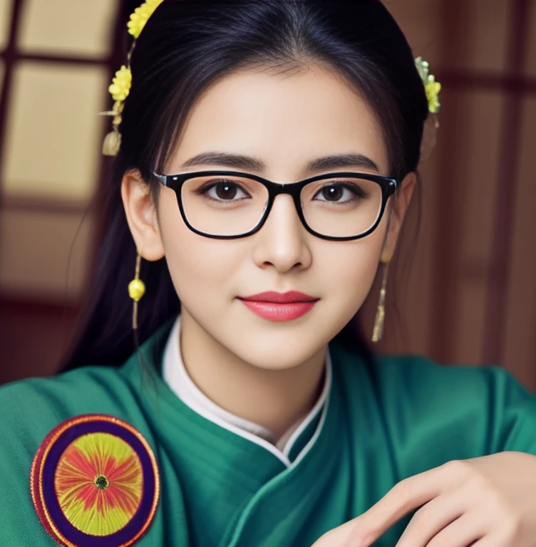 Close-up of woman in yellow and green dress, Heise-Lian Yan Fang, Chinese woman, palace , girl in hanfu, gongbi, ancient chinese beauty, korean woman, Inspired by Yoon Doo Seo, Chinese girl, beautiful south korean woman, Chinese princess, Yun Ling, traditional chinese, Inspiration from Woobin, Asian features