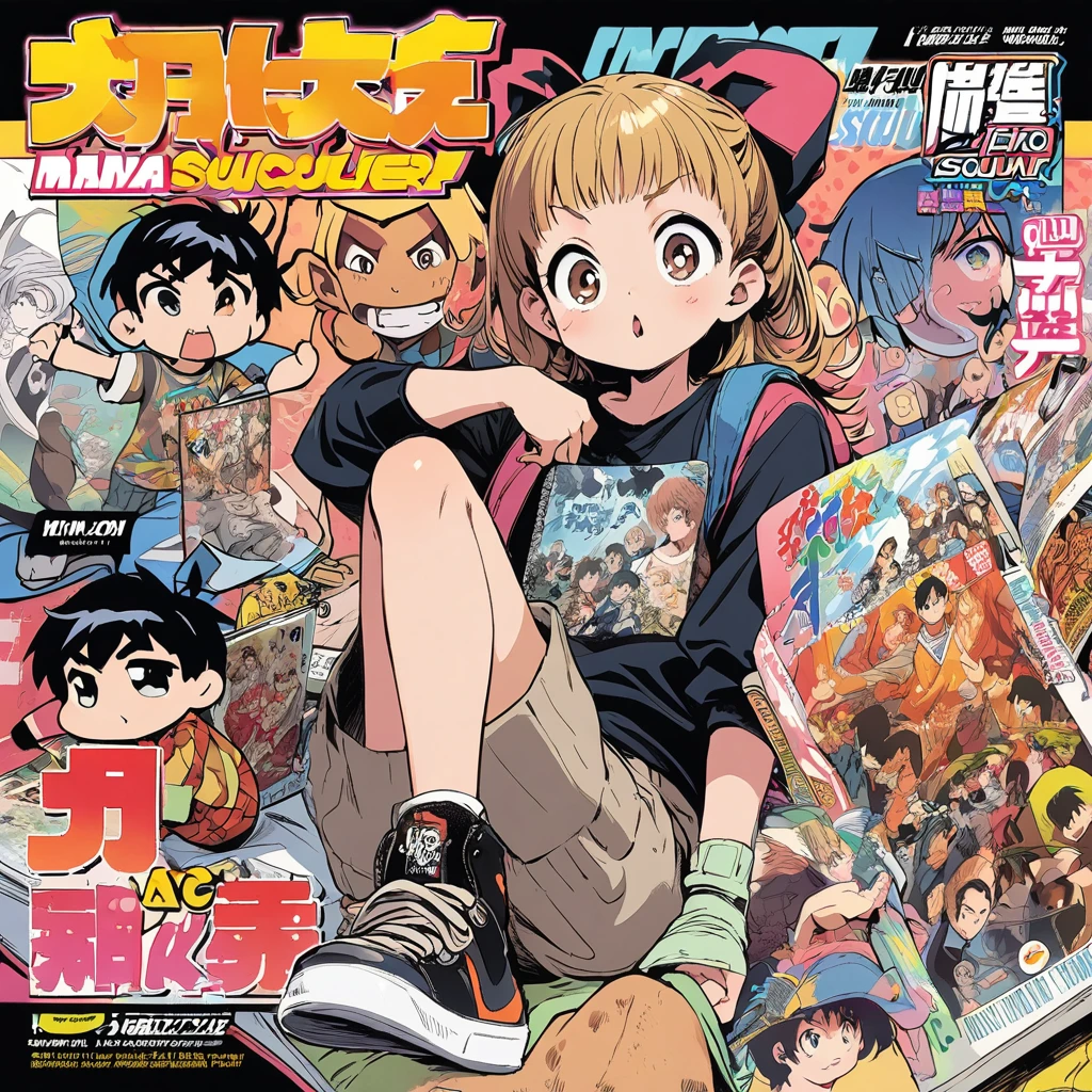 several charactes, manga cover, shonen, design scholar