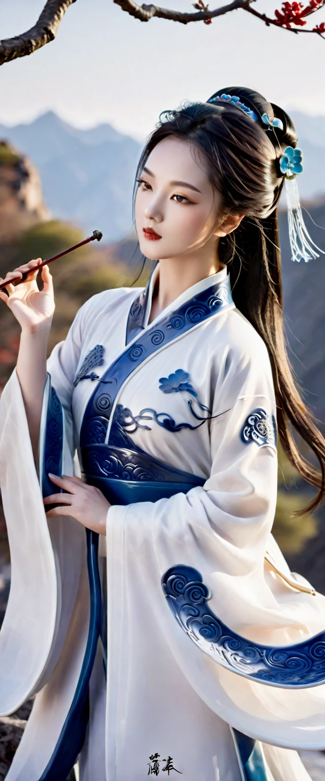 (wallpaper),32k,((Extremely exquisite and beautiful))，(((best quality))),(Ultra-high resolution)，（Porcelain Chinese Girl 1：1.5），High Quality Fantasy Artifact Concept Art, Tai Chi background， Carved high-end porcelain, complicated, Landscape background，Gorgeous,
