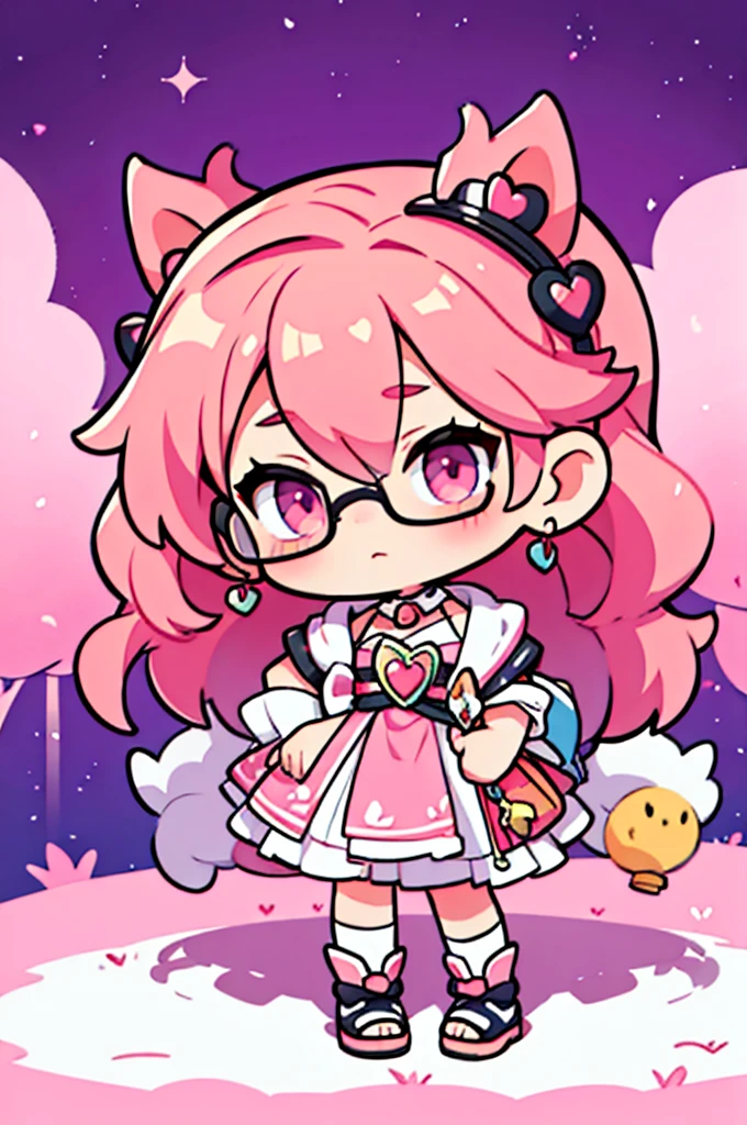 man ,cartoon girl with pink hair and glasses wearing a crown, ((pink)), Official fan art, The delicate androgynous prince, anime moe art style, beautiful androgynous prince, cute art style, Chibi style, 🍁 cute, Kawaii Chibi, ❤🔥🍄🌪, Chibi Art, Fan Art Demon Slayer Rui, cute character, Maple character art, High quality fan art