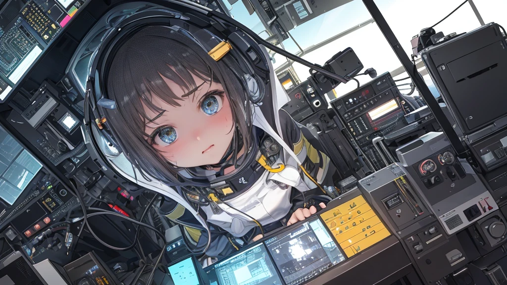 Ultra-detailed and ultra-realistic, This image contains、It shows a  astronaut sitting intently in front of a control panel.。, surrounded by a complex array of flashing lights and complicated machinery.. Children's youth々Shishi Face、Painted with sharp focus and exceptional detail。, He opened his eyes wide、目の前のVariety of表示や指標を見つめていた。. I furrowed my brow in concentration.、Sweat on the forehead, Demonstrate the tension and importance of the situation.

The control room is soft, Surrounding glow, Long Cast, Dynamic shadows that enhance the depth and texture of every component and surface. Wires and cables snake across the panel, Variety of