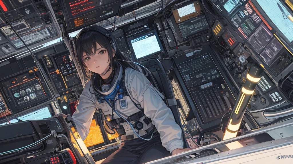 Ultra-detailed and ultra-realistic, This image contains、It shows a astronaut sitting intently in front of a control panel.。, surrounded by a complex array of flashing lights and complicated machinery.. Children's youth々Shishi Face、Painted with sharp focus and exceptional detail。, He opened his eyes wide、目の前のVariety of表示や指標を見つめていた。. I furrowed my brow in concentration.、Sweat on the forehead, Demonstrate the tension and importance of the situation.
The control room is soft, Surrounding glow, Long Cast, Dynamic shadows that enhance the depth and texture of every component and surface. Wires and cables snake across the panel, Variety of