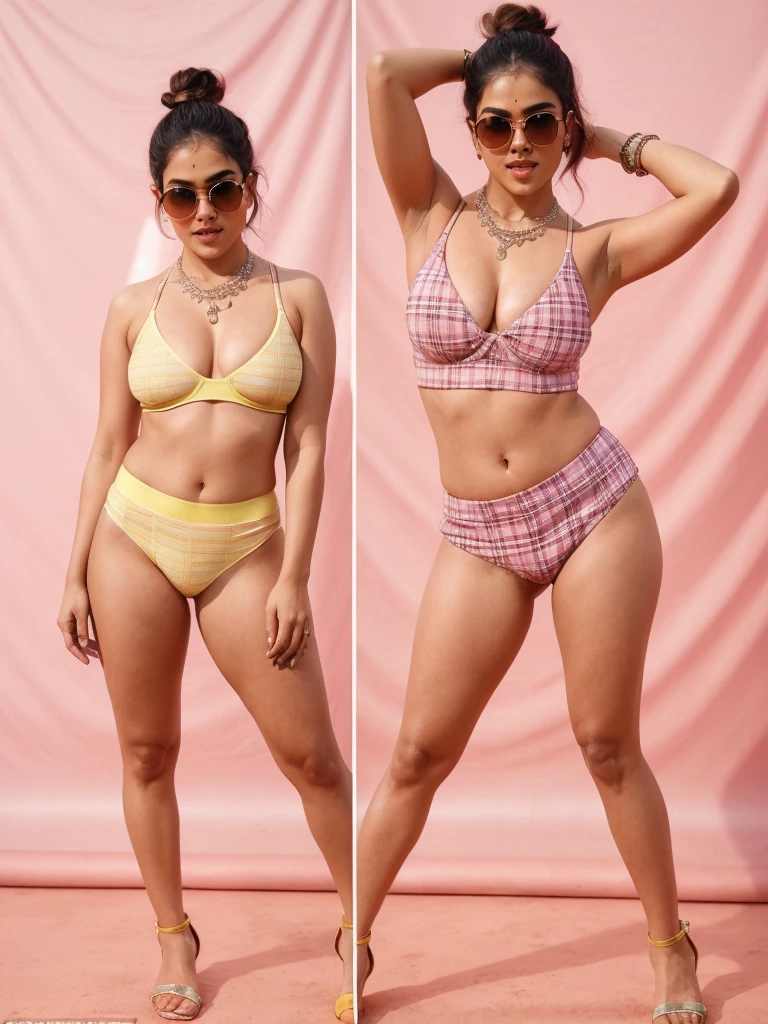 RashmikaLoRA1, RAW photo, full body shot,a woman in a plaid hipster  and pink sandals laying on a yellow surface, with a cool pose, wearing crop top and , full body photoshoot, fashion pose,  pose, with sunglasses, short miniskirt,  look, complete the hand,young and cute girl, with sunglass, very  pose, miniskirt, stylish pose, full body shoot, cool pose, fully body photo, full body photgraph, solo photoshoot, very cool pose, hipsters , big cheeks, curvy, hourglass figure, swooping , deep cleavage, open arms,  armpits,big , , , necklace, (cinematic:1.3), intricate details, (ArtStation:1.2), 