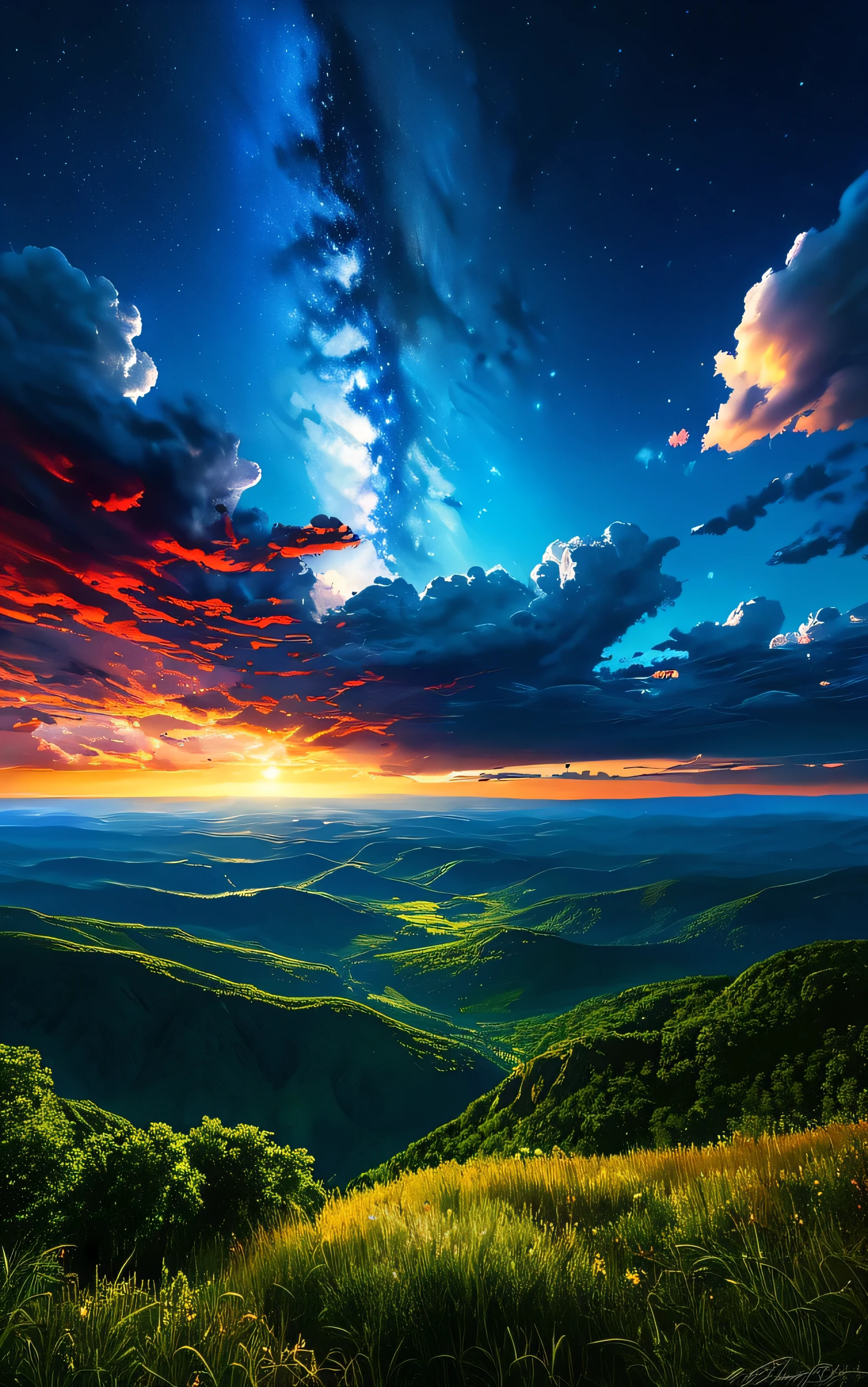 summer sky,photorealistic,highly realistic,extreme details,breathtakingly realistic,high contrast realism,high saturation realism,vibrant colors,dramatic lighting,captivating landscape,compelling storytelling,atmospheric scene,mesmerizing visuals,intricate details,strong emotions,celestial beauty,dreamlike world