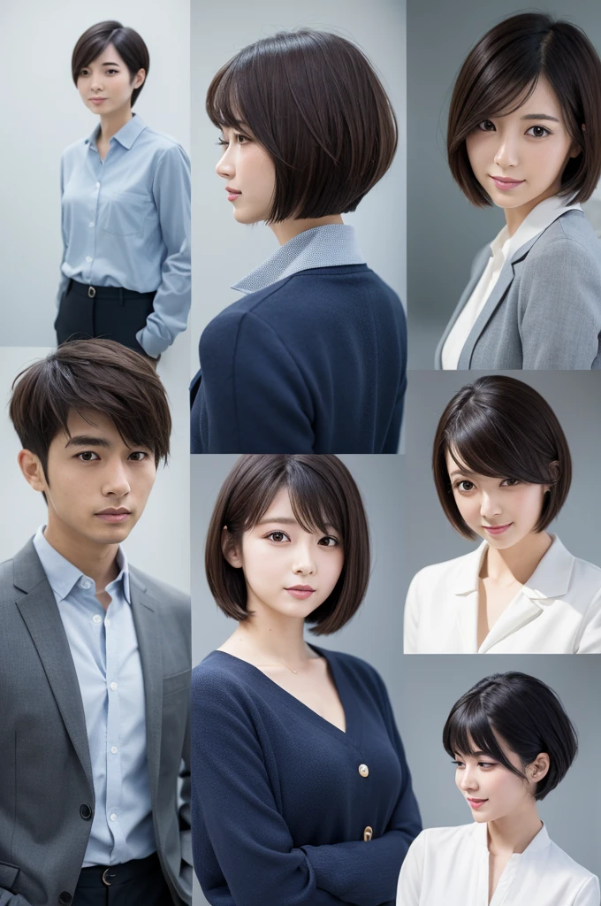 30th Generation　Japanese　company employee　Short Hair　Hairstyle profile　Simple Background
