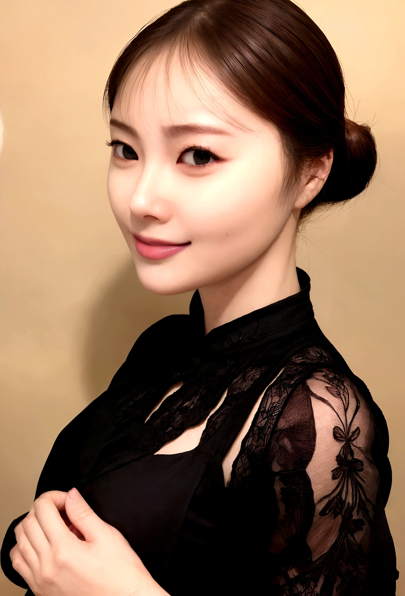 (UHigh resolution, retina, masterpiece, Accurate, Anatomically correct, Textured skin, Very detailed, Attention to detail, high quality, 最high quality, High resolution, 1080p, High resolution, 4K, 8k, 16k),cute、Black clothes、No exposure、smile、whole body