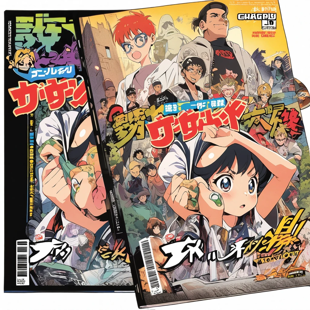 several charactes, manga cover, shonen, design scholar