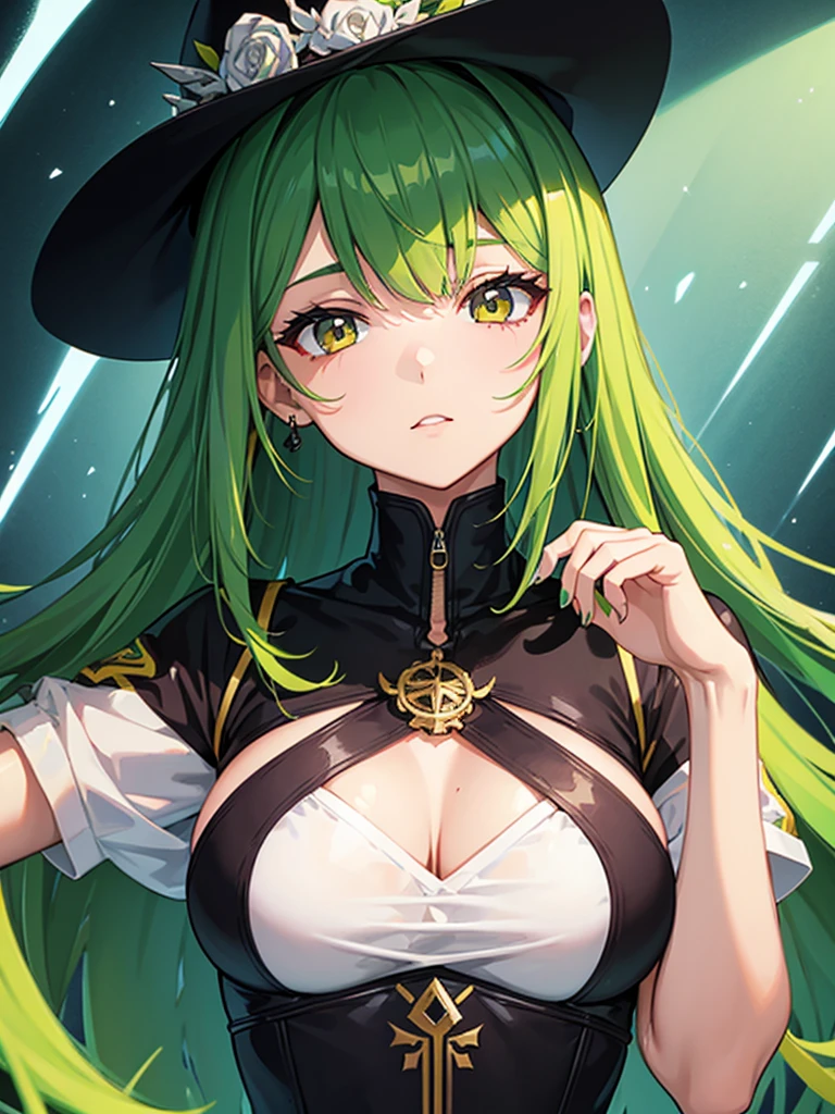 Mujer de cabello Amarillo y ojos verdes, con el poder de la muerte, Anime