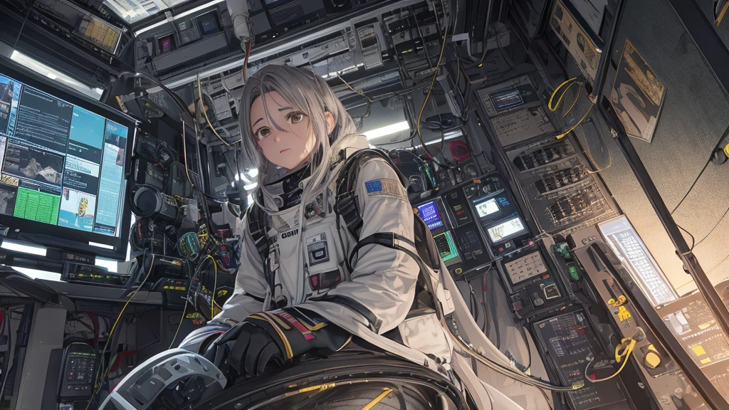 Ultra-detailed and ultra-realistic, This image contains、It shows a astronaut sitting intently in front of a control panel.。, surrounded by a complex array of flashing lights and complicated machinery.. Children's youth々Shishi Face、Painted with sharp focus and exceptional detail。, He opened his eyes wide、目の前のVariety of表示や指標を見つめていた。. I furrowed my brow in concentration.、Sweat on the forehead, Demonstrate the tension and importance of the situation.
The control room is soft, Surrounding glow, Long Cast, Dynamic shadows that enhance the depth and texture of every component and surface. Wires and cables snake across the panel, Variety of,Gray-haired,Shortcuts,Forehead out