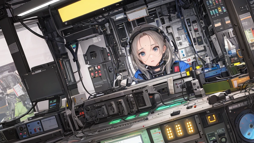 Ultra-detailed and ultra-realistic, This image contains、It shows a  astronaut sitting intently in front of a control panel.。, surrounded by a complex array of flashing lights and complicated machinery.. Children's youth々Shishi Face、Painted with sharp focus and exceptional detail。, He opened his eyes wide、目の前のVariety of表示や指標を見つめていた。. I furrowed my brow in concentration.、Sweat on the forehead, Demonstrate the tension and importance of the situation.

The control room is soft, Surrounding glow, Long Cast, Dynamic shadows that enhance the depth and texture of every component and surface. Wires and cables snake across the panel, Variety of,Gray-haired,Shortcuts,Forehead out