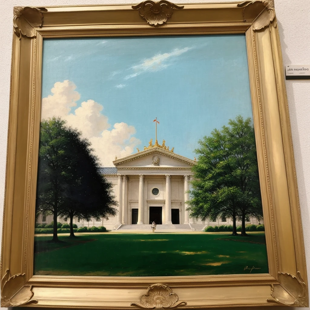 vintage 80s photoA frame of the painting in the middle of a museum exhibited as the extraordinary and main work entouré de mon qui observe ça avec un aire stupéfait 