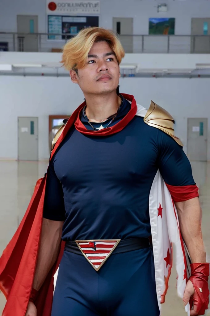 Homelander's costume heavily features American patriotic symbols, such as the stars and stripes, which underline his public persona as a hero embodying American values.
Color Scheme: The red, white, and blue color scheme is prominent, enhancing his image as the quintessential American superhero.
Armor-like Elements: His suit is designed to look almost like armor, suggesting strength and invulnerability, reflecting his superhuman abilities.
Cape and Eagle Motif: He sports a cape, often associated with traditional superheroes, and an eagle emblem on his shoulder, further reinforcing the American theme.
