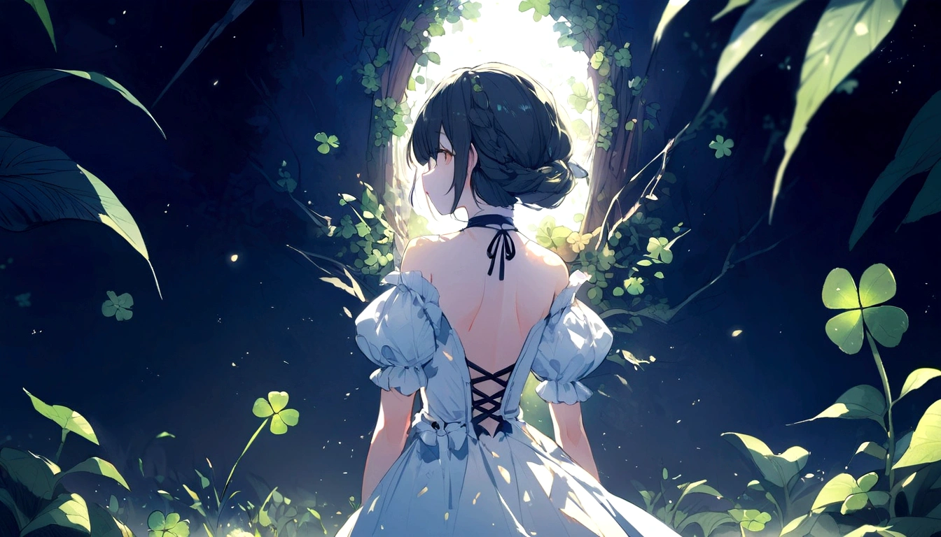 Breaking down the walls!The whole body emits a golden light,There are four-leaf clovers falling in the sky