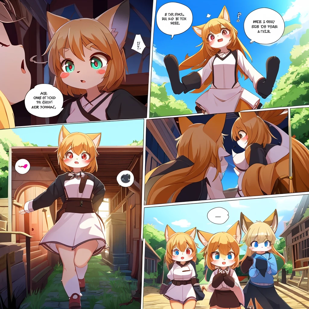 top quality, best quality, highres, masterpiece, super high resolution, detailed background, furry boys, furry girls, absurdres(highly detailed beautiful face and eyes)perfect anatomy, good lighting, cinematic shadow(kemono, furry anthro)scared expressions, assorted poses, assorted angles, full body, upper shot, dynamic angle,(girls comic-like panel layouts, speech balloon, English text, Hand-drawn sound effects stickers used in girls comic), Running From The Ghosts, Haunted House, Very Very Cute Comic