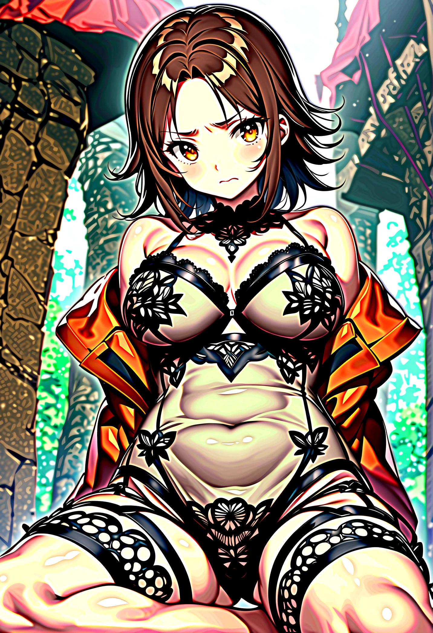 ((NiziU-MAYUKA)), ((black obscene lingerie, delicate lace embroidery, very very see-through lingerie)), D-cup bust, early 30s, medium to short hair, (round face, centrifugal face), beautiful forehead, big eyes, brown hair, very cool, ((short stature, infantile build, Chubby)), whole body, (Embarrassed expression, blushing), cute face, (High Resolution, Highest Resolution, Ultra Definition, Masterpiece, top quality), (park, children, crowd, park with playground equipment), (Exhibitionist, shameful play), masterpiece, 8k, best quality, (beautiful five fingers), best quality, ((NiziU MAYUKA)), masterpiece, best quality, ((NSFW)), faint brightnes, niziu mayuka, mayuka ogou, (trench coat)