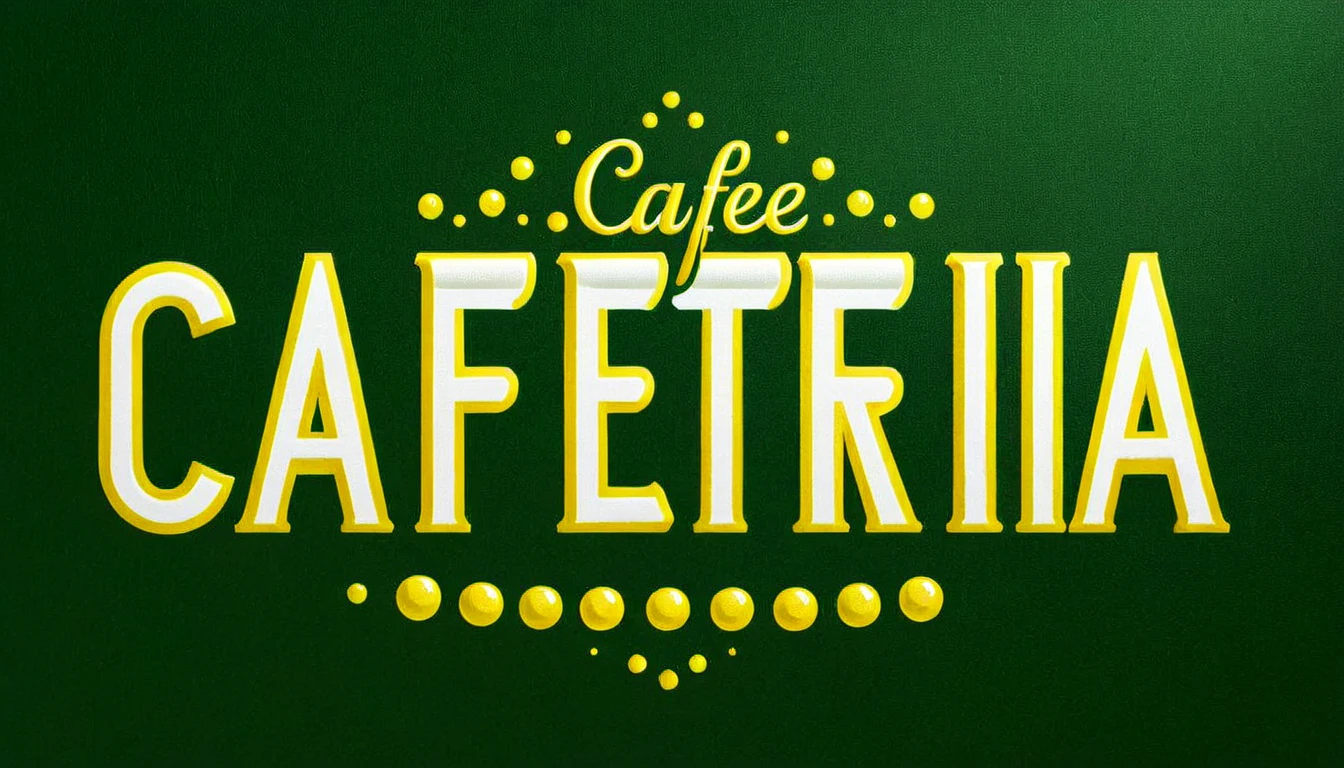 BAR CAFFETTERIA text logo, yellow, white, dark green, classic