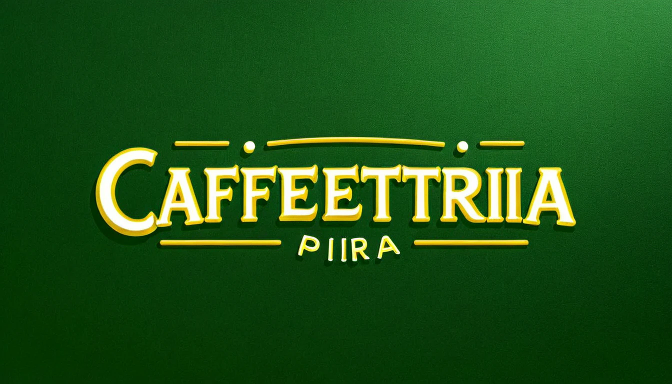 BAR CAFFETTERIA text logo, yellow, white, dark green, classic