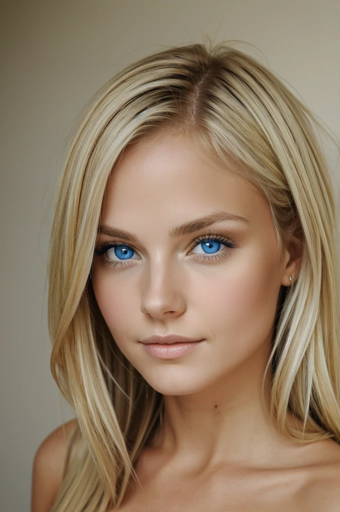 Naked blue eyes blonde girl with full view
