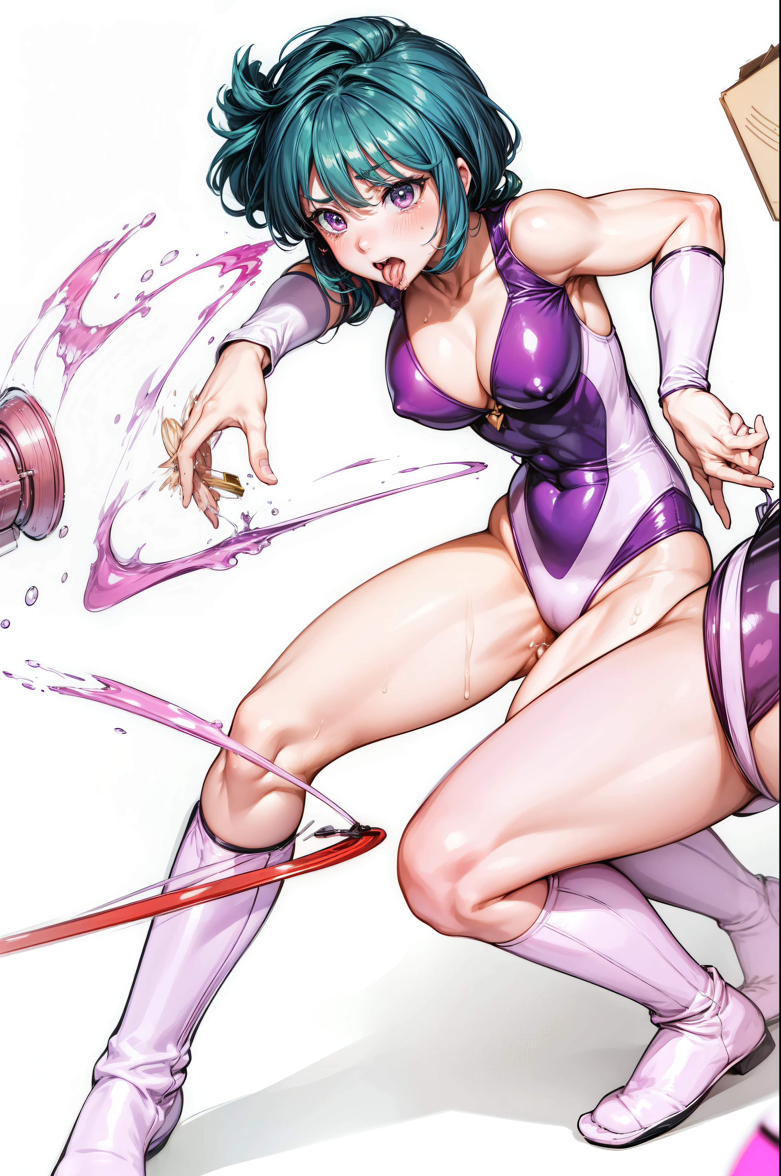 Female Combatant、Japanese girl、Close-up of a girl in a pink leotard、pink shiny leotard、Black fishnet stockings、Pink Boots、Saiyan Girl, wonderful, Nano Girl, Female body type, Inspired by Hiromu Arakawa, Anime Manga Robot!! Anime Girls, Fubuki, Full Body Suit, by Hiromu Arakawa、wonderful, silk, Beautiful and attractive anime , Anime Girls of the future, tears,Drooling,Pee,Sweat,Tongue out,incontinence,Peeing、Estrus、Eyes wide open,Estrus,Blushing,Nipples are erect,Face is hot、Lust、incontinence、Armpit Hair、pubic hair、Nipples are erect、My crotch is wet