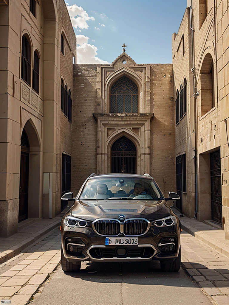 a modern bmw suv near a historical structure in isfahan of iran