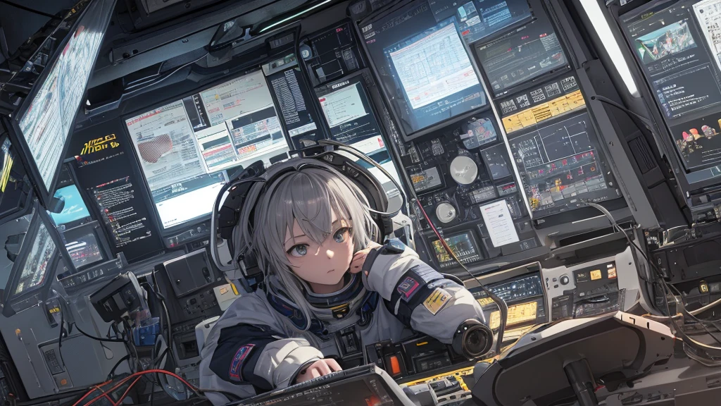 Ultra-detailed and ultra-realistic, This image contains、It shows a astronaut sitting intently in front of a control panel.。, surrounded by a complex array of flashing lights and complicated machinery.. Children's youth々Shishi Face、Painted with sharp focus and exceptional detail。, He opened his eyes wide、目の前のVariety of表示や指標を見つめていた。. I furrowed my brow in concentration.、Sweat on the forehead, Demonstrate the tension and importance of the situation.
The control room is soft, Surrounding glow, Long Cast, Dynamic shadows that enhance the depth and texture of every component and surface. Wires and cables snake across the panel, Variety of,Gray-haired,Shortcuts,Forehead out