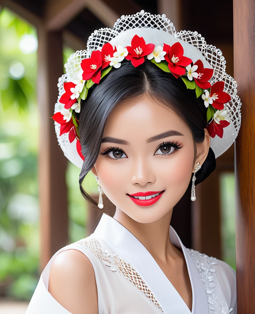 Image of a bright, beautiful Thai girl&#39;s face,((The full screen image clearly shows the pores.))(Masterpiece)Maximum details,Top quality,complete dynamic,anatomy,Excellent photography...