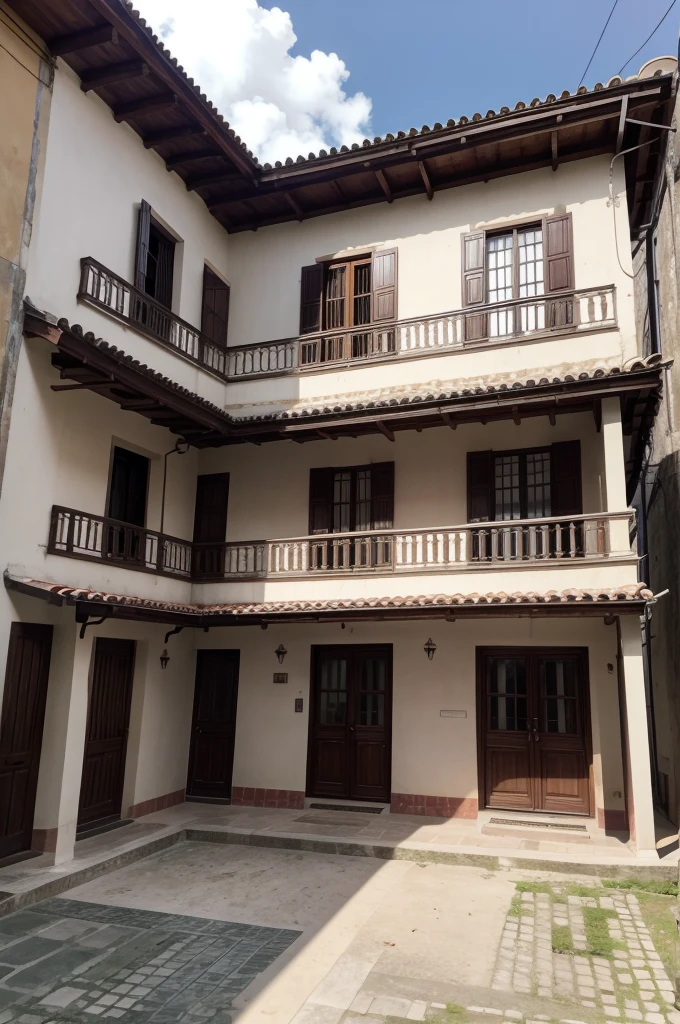 Casa tradicional vazia com pisos e revestimentos de madeira