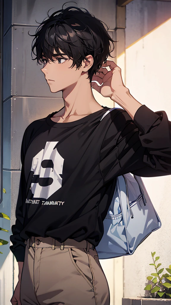 Man, college student, black hair, loose shirt,