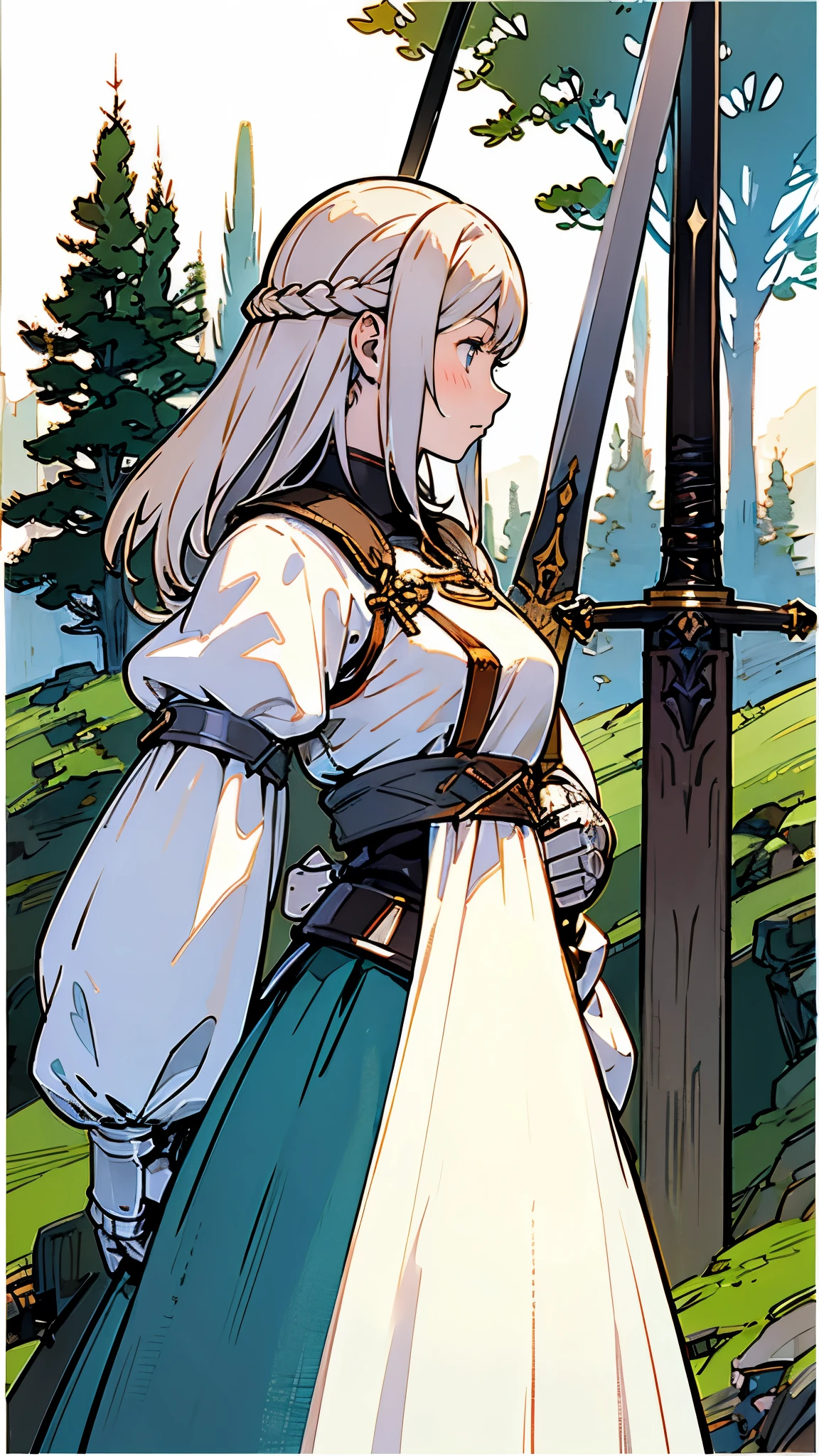 Ready your sword、profile、Upper Body、Girl、knight、forest、