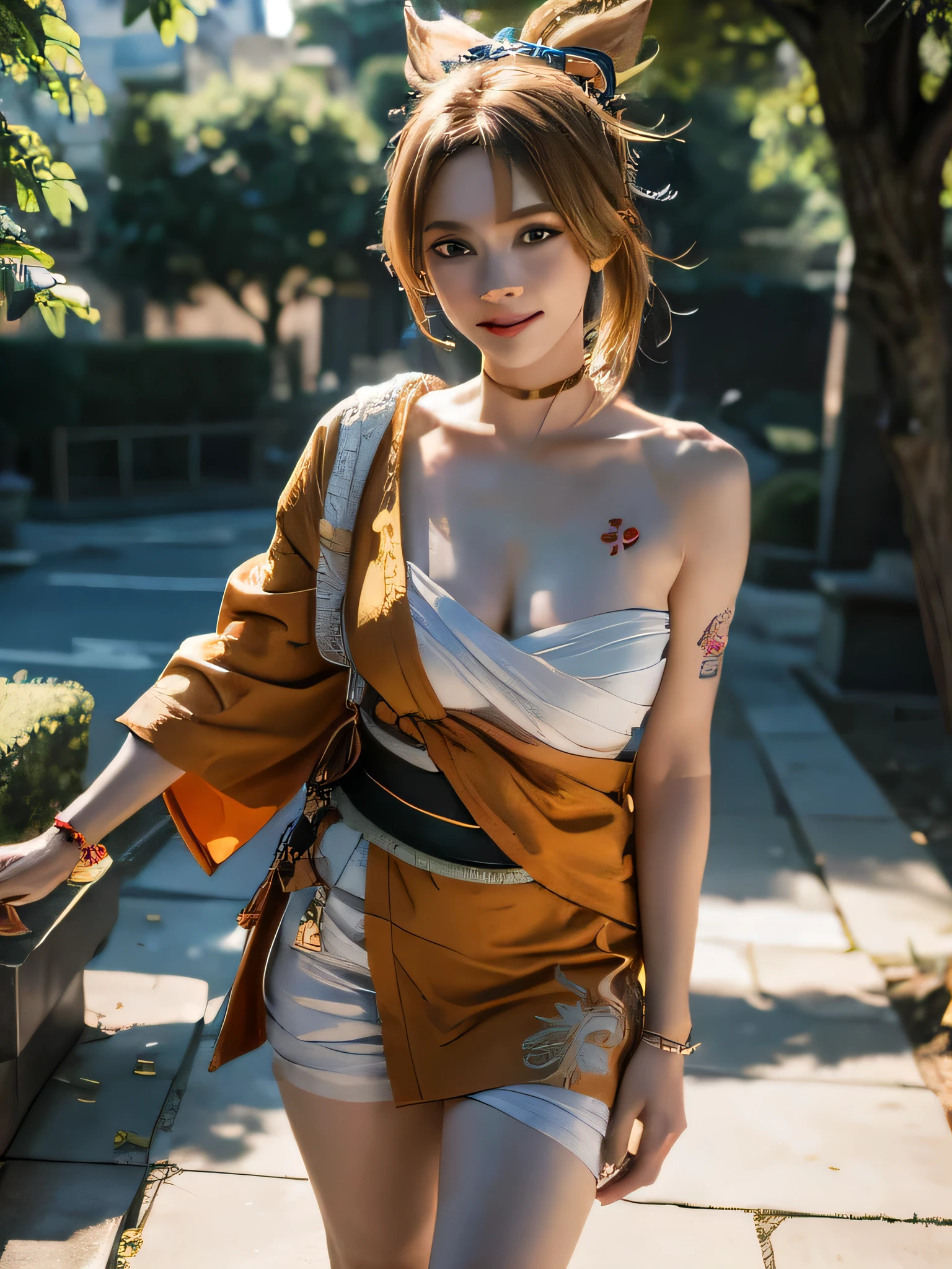 ((Extremely realistic)), UHD, UHR, Make a this realistic, Focus, ((8K, Raw, Photography realistic:1.25)), epic skin, (Best quality:1.25), yoimiyadef, large breasts, cleavage, blushing:1.2, (pov, close shot), smiling, park, full body shot, emblem pin, hyper realistic shadow, hyper realistic lighting, background change, Hyper realistic background, hyper realistic for all, ultra detail for all, Ultra clean photo