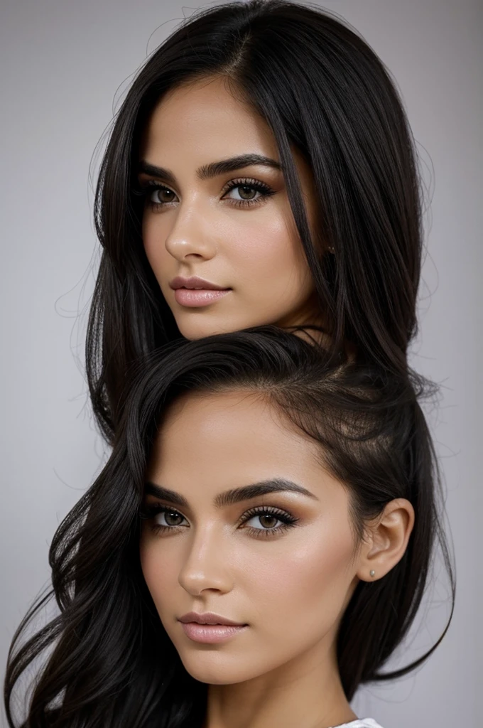Personaje femenino,piel blanca,ojos negros y cabello negro mitad rosa