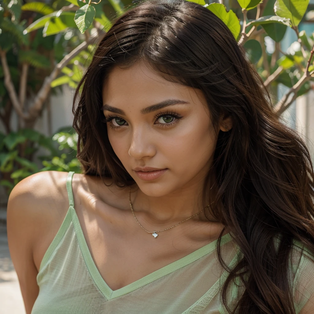 La misma mujer morena de ojos verdes
