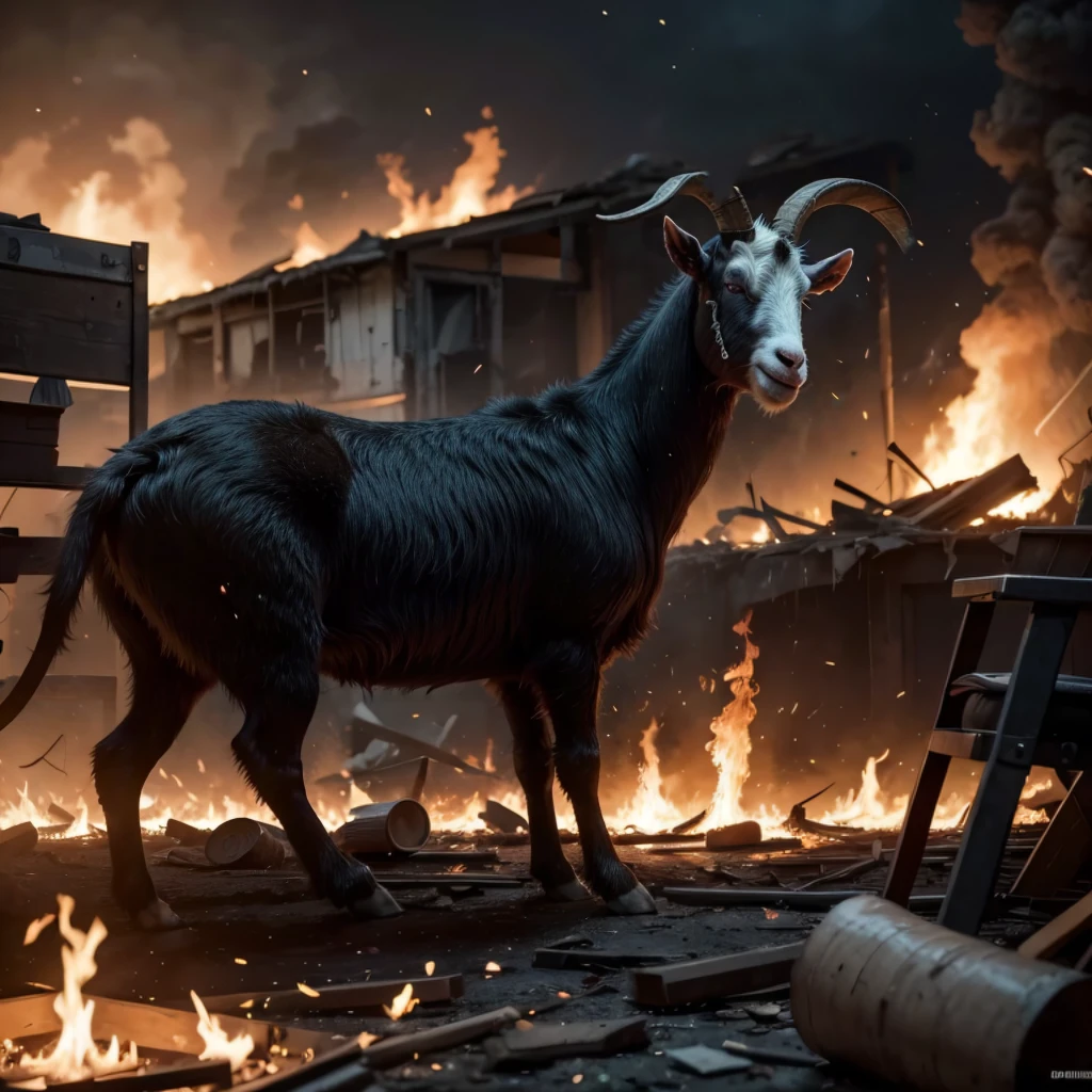 remove the goat, chaos, world ending, lots of fire,