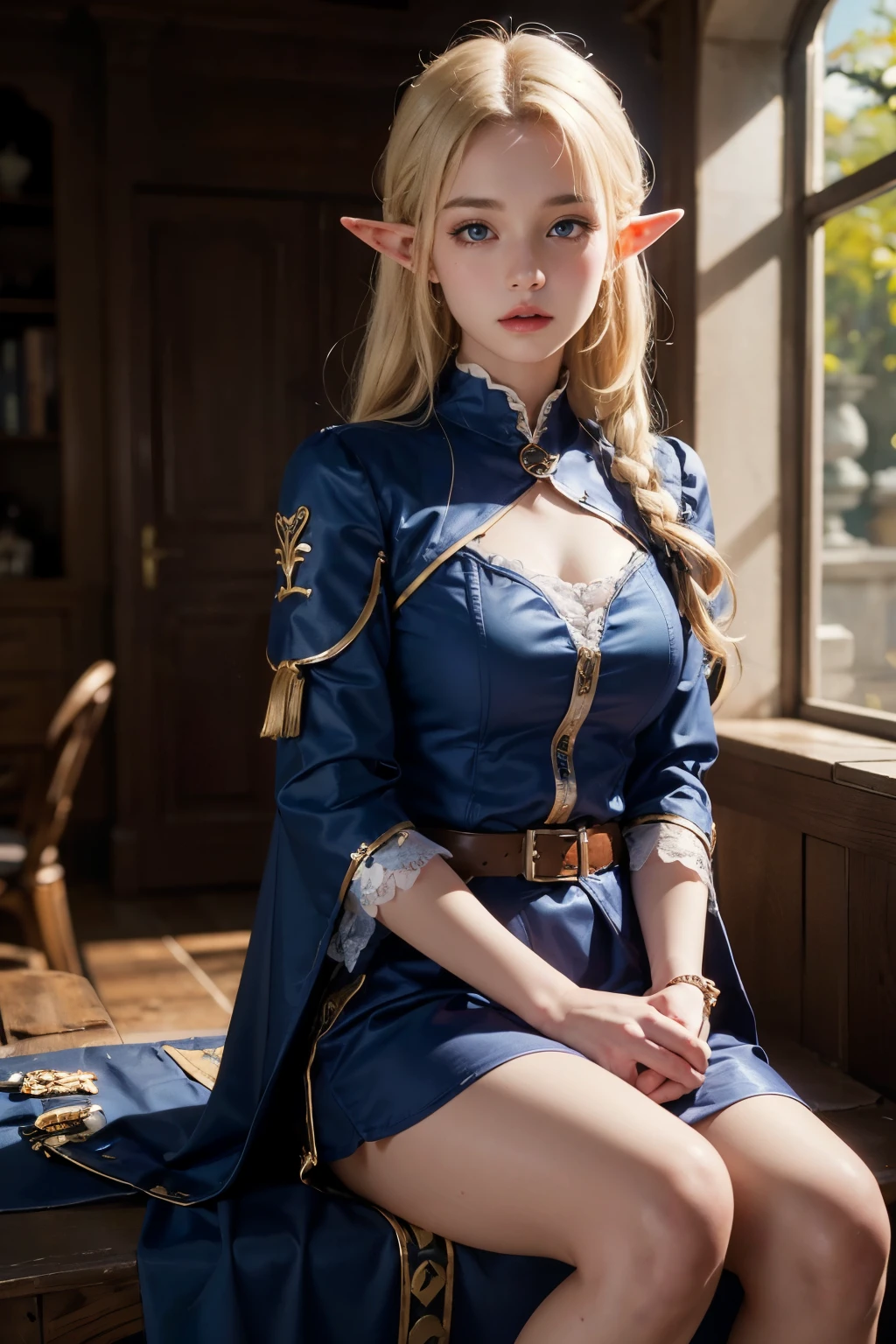 Elf,(8k, RAW Photos, highest quality, masterpiece:1.2),Super detailed,blonde,blue eyes,RPG,princess knight