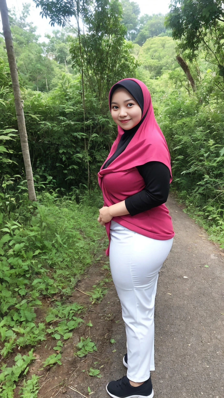 a close view photo of woman with hijab doggy style posing from behind in the forest at night, without using any clothes, thick body, sexy body, nude body, naked, fuckable pose, show breast, show , show vagina, hairy pussy, big ass, standing, sexy body curve, big, big cleavage