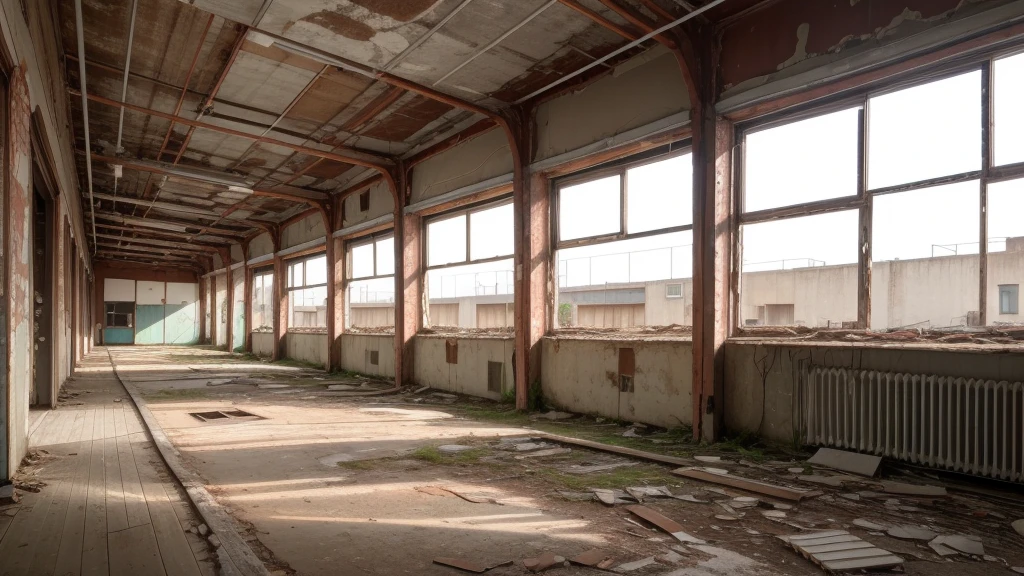 Abandoned factories,Panoramic interior wide frame space