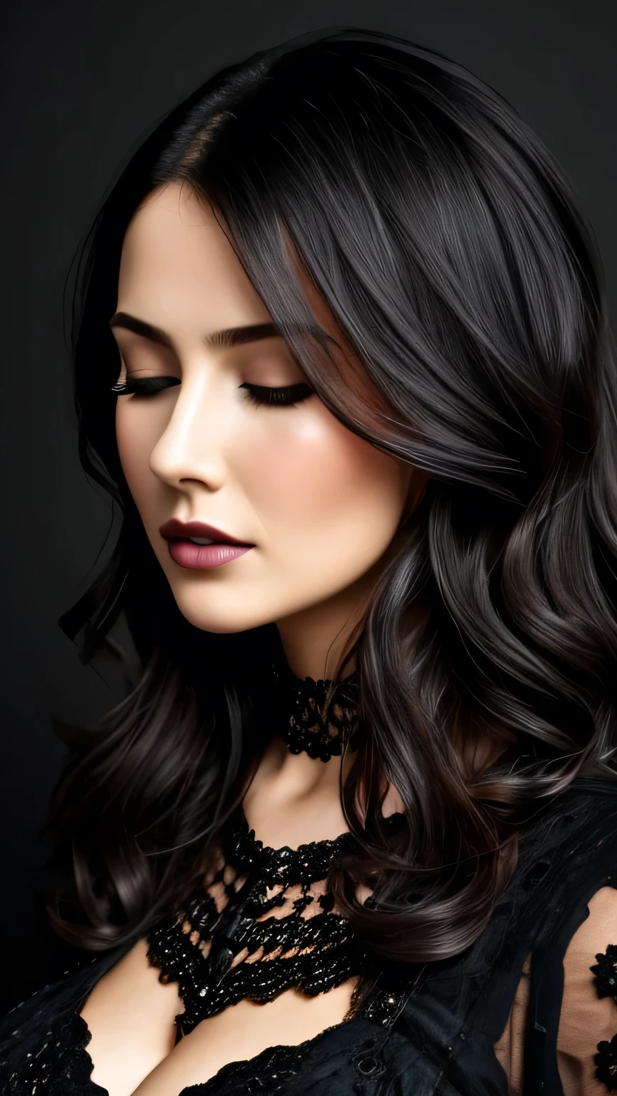 Very detailed, Edge Orgasm,face Focus, (Woman with closed eyes) , Edgy Woman _face、Age 35, Big Tits､masterpiece, 最high quality, high quality, High resolution, Black Gothic Dress､(Close-up of face)､Woman with closed eyes, ((Black Background))
