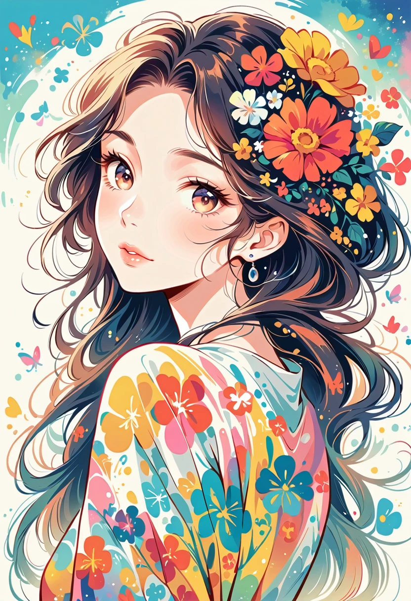 Mai Yoneyama Style、The most beautiful girl of all time、Lips in Love、Colorful flowers、Simple line initials、Abstract art、Urban Background