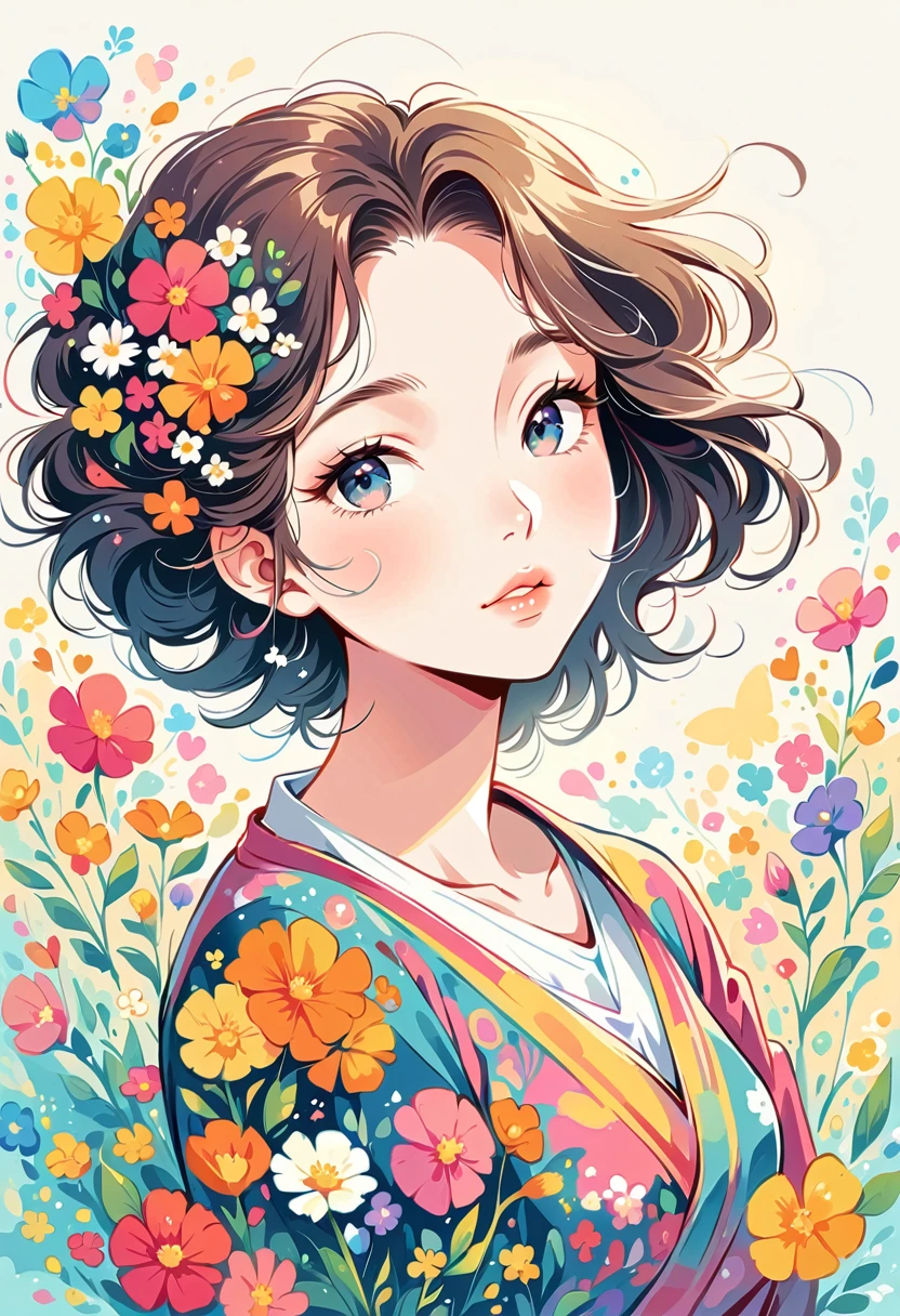 Mai Yoneyama Style、The most beautiful girl of all time、Lips in Love、Colorful flowers、Simple line initials、Abstract art、Urban Background